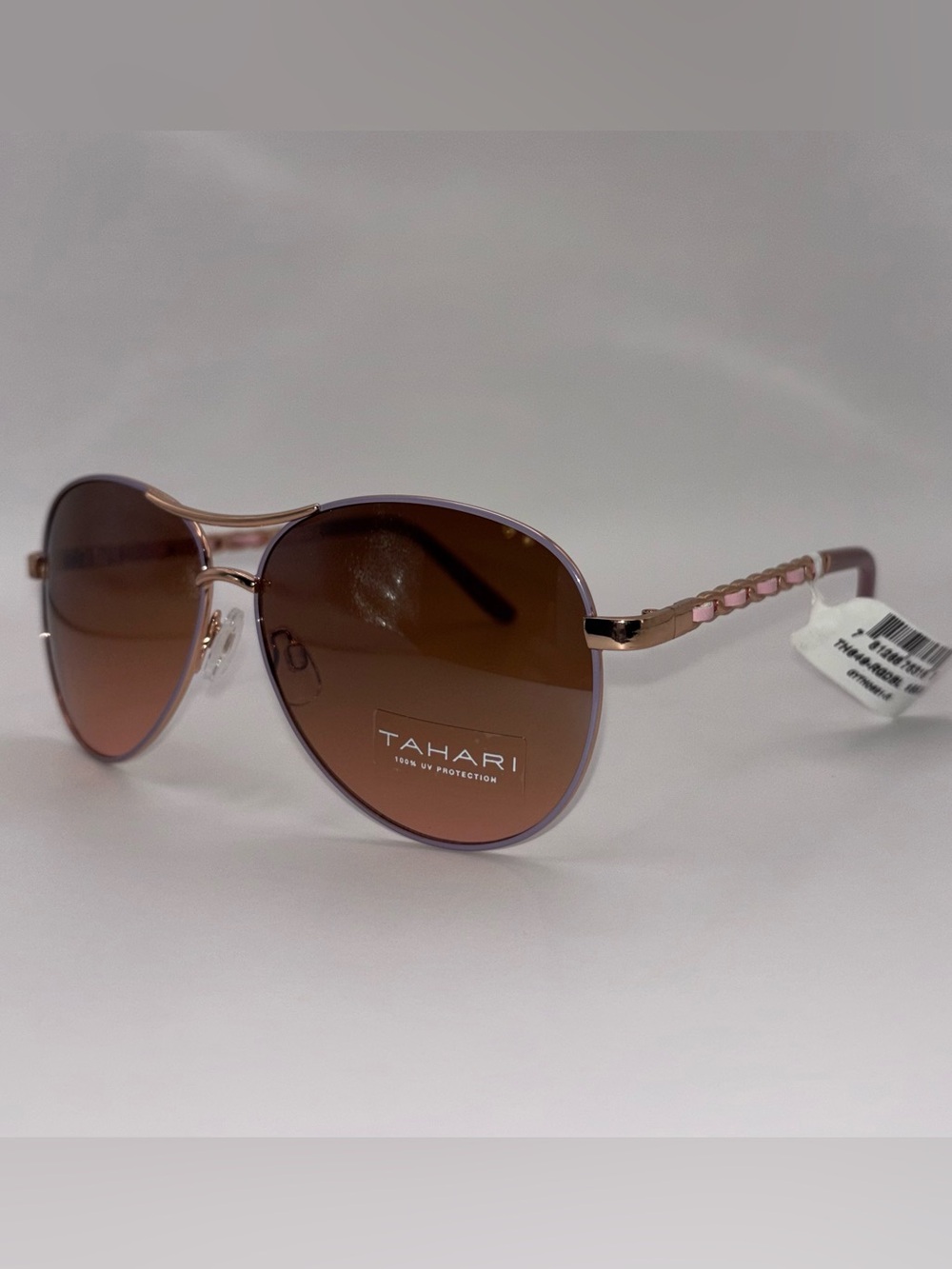 NWT Tahari Aviator Sunglasses Rose Gold Pink Chain Detail Brown Gradient